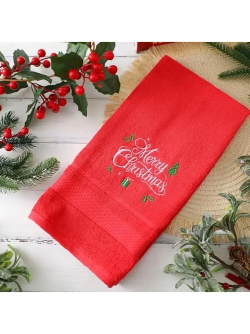 12-Piece Embroidered Cotton Holiday Bath Towels Set | Seasonal Hand Towels